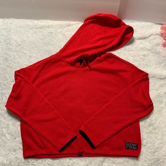 Victoria’s Secret pink red waist drawstring cropped hoddie oversized size M - Picture 1 of 7